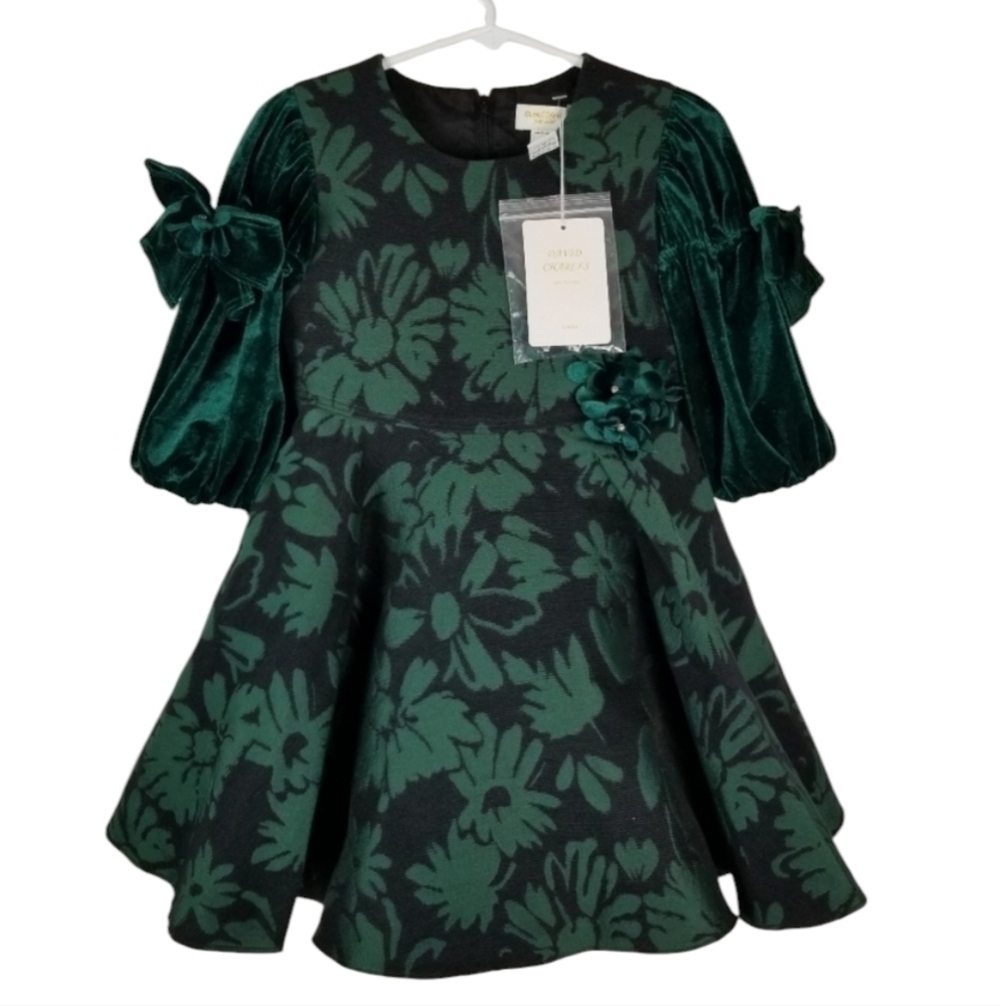 David Charles Girls 2 Yrs Green Brocade Dress Jacquard Special Occasion Holiday